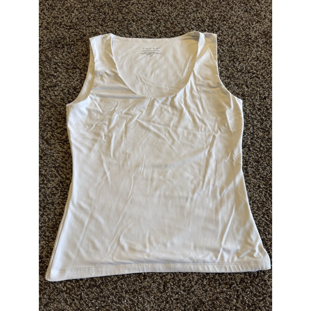 Tahari Modern Essentials Womens S White Sleeveless Blouse Shell Top Stretch